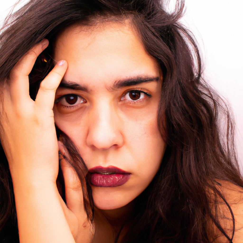 Retrato minimalista en estudio con luz suave lateral, tonos blancos y piel natural, modelo mirando cámara